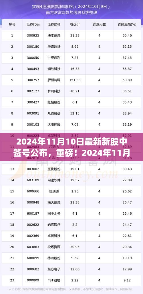 重磅揭曉！2024年11月10日新股中簽號(hào)公布，你中簽了嗎？