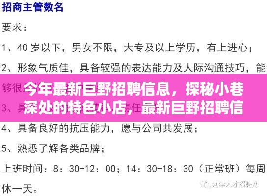 最新巨野招聘信息大揭秘，探秘小巷深處的特色小店！