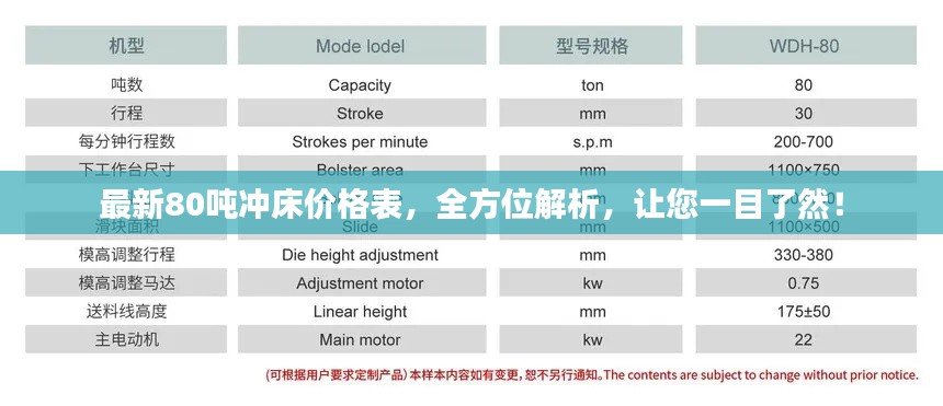最新80噸沖床價格表，全方位解析，讓您一目了然！