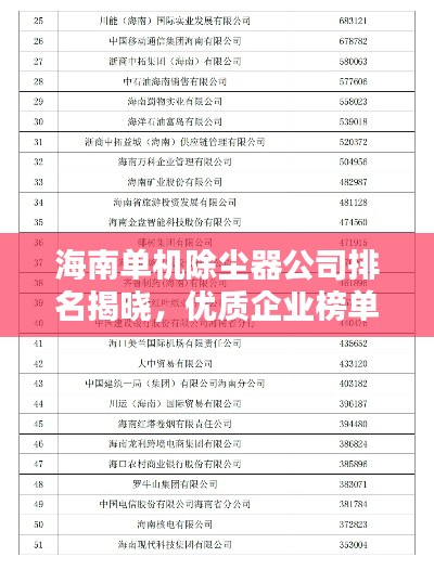 海南單機(jī)除塵器公司排名揭曉，優(yōu)質(zhì)企業(yè)榜單不容錯(cuò)過(guò)！