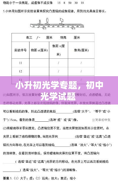 小升初光學(xué)專題，初中光學(xué)試題 