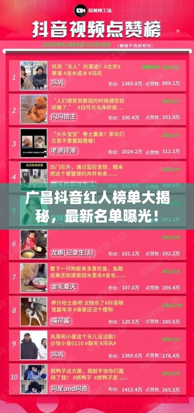 廣昌抖音紅人榜單大揭秘，最新名單曝光！